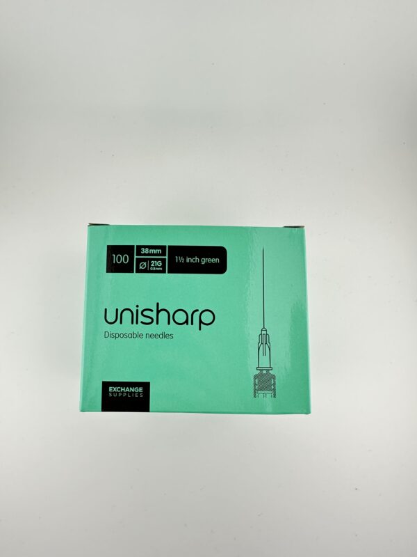 Unisharp Needle 21g 1.5” (38mm) (Green) – x 100