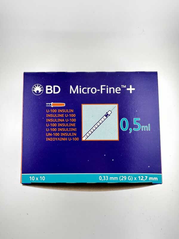 BD Micro Fine+ 0.5ml Insulin Syringe & Needle 29g x 12.7mm x 100